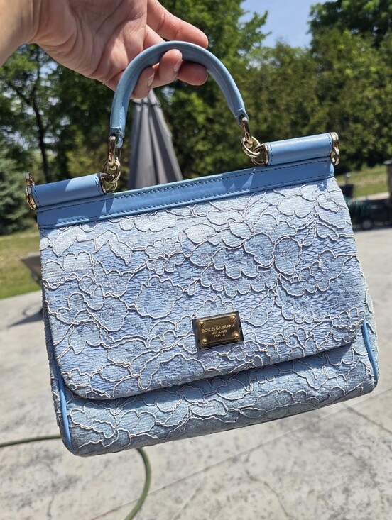 Dolce & Gabbana Handbags - Authentic Dolce & Gabbana Miss Sicily Blue Lace Shoulder Bag – Made in Italy